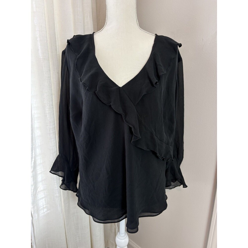 Lauren Ralph Lauren 3X Silk Black Blouse Ruffle 76